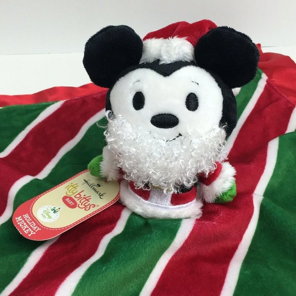 Hallmark Disney Itty Bittys Holiday Mickey Mouse Lovey Security Blanket Baby New - Picture 3 of 12